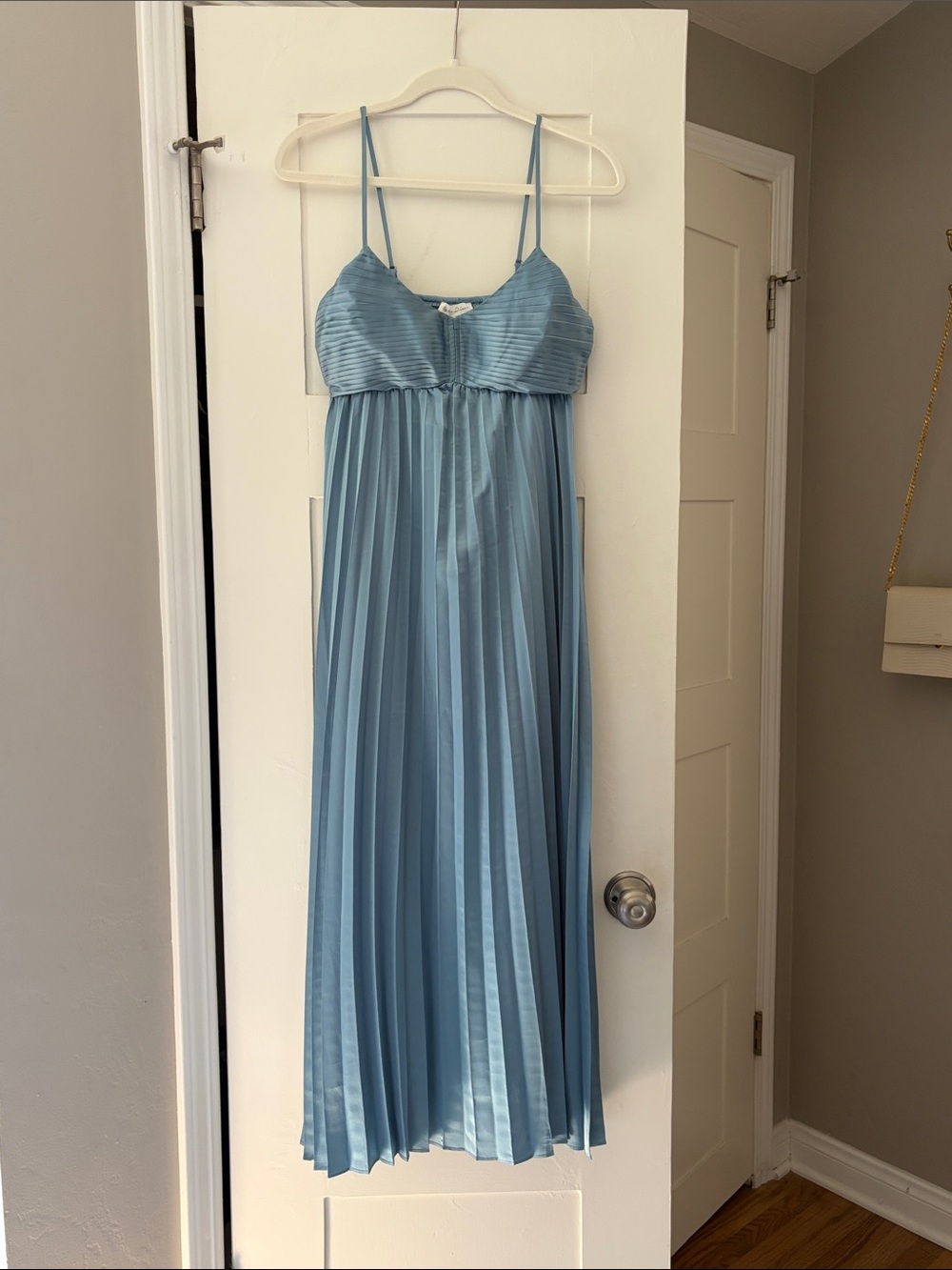 Light Blue Pleated Maxi Slip Dress